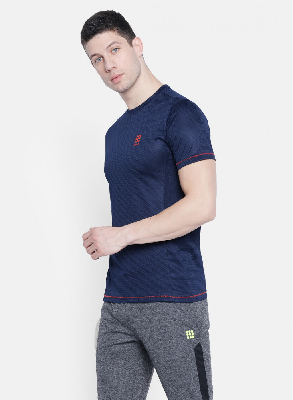 Mens NAvy Blue Self Design T-Shirt