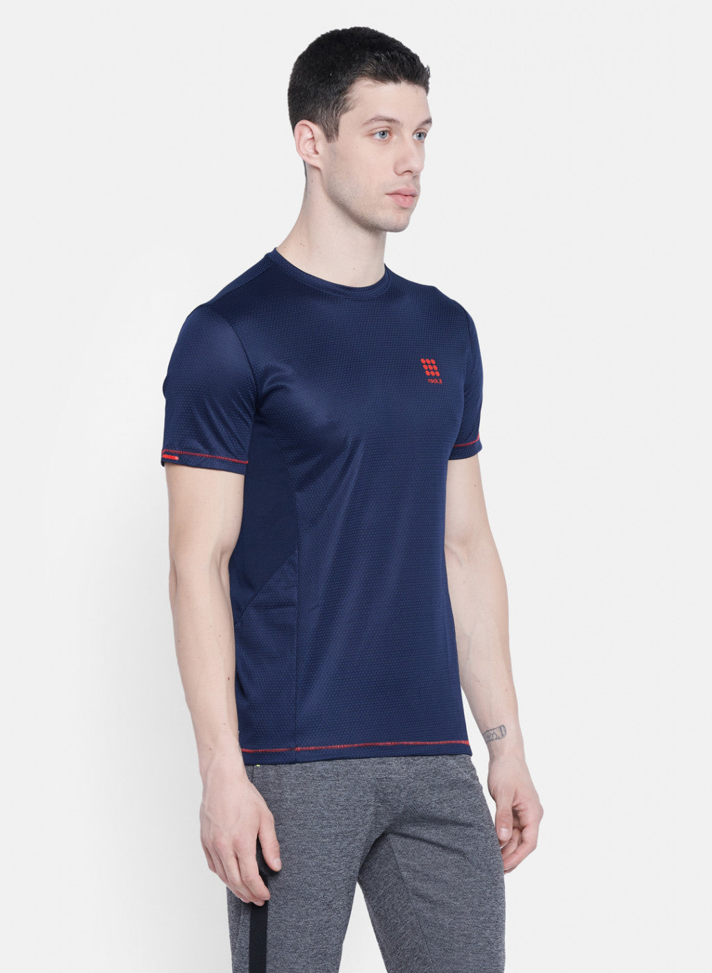 Mens NAvy Blue Self Design T-Shirt