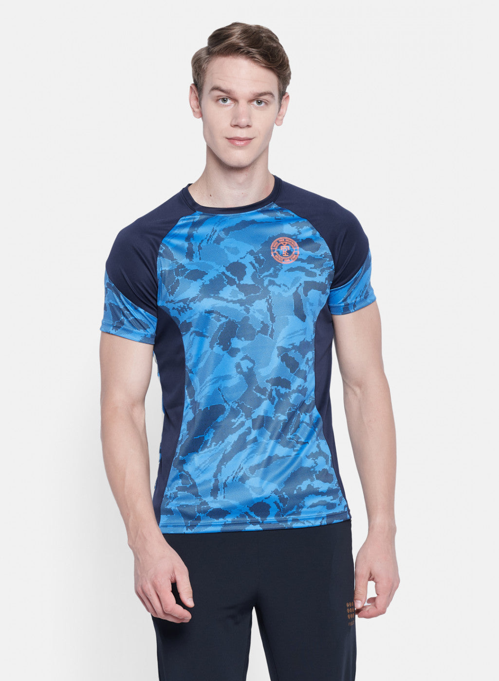 Mens Blue Self Design T-Shirt