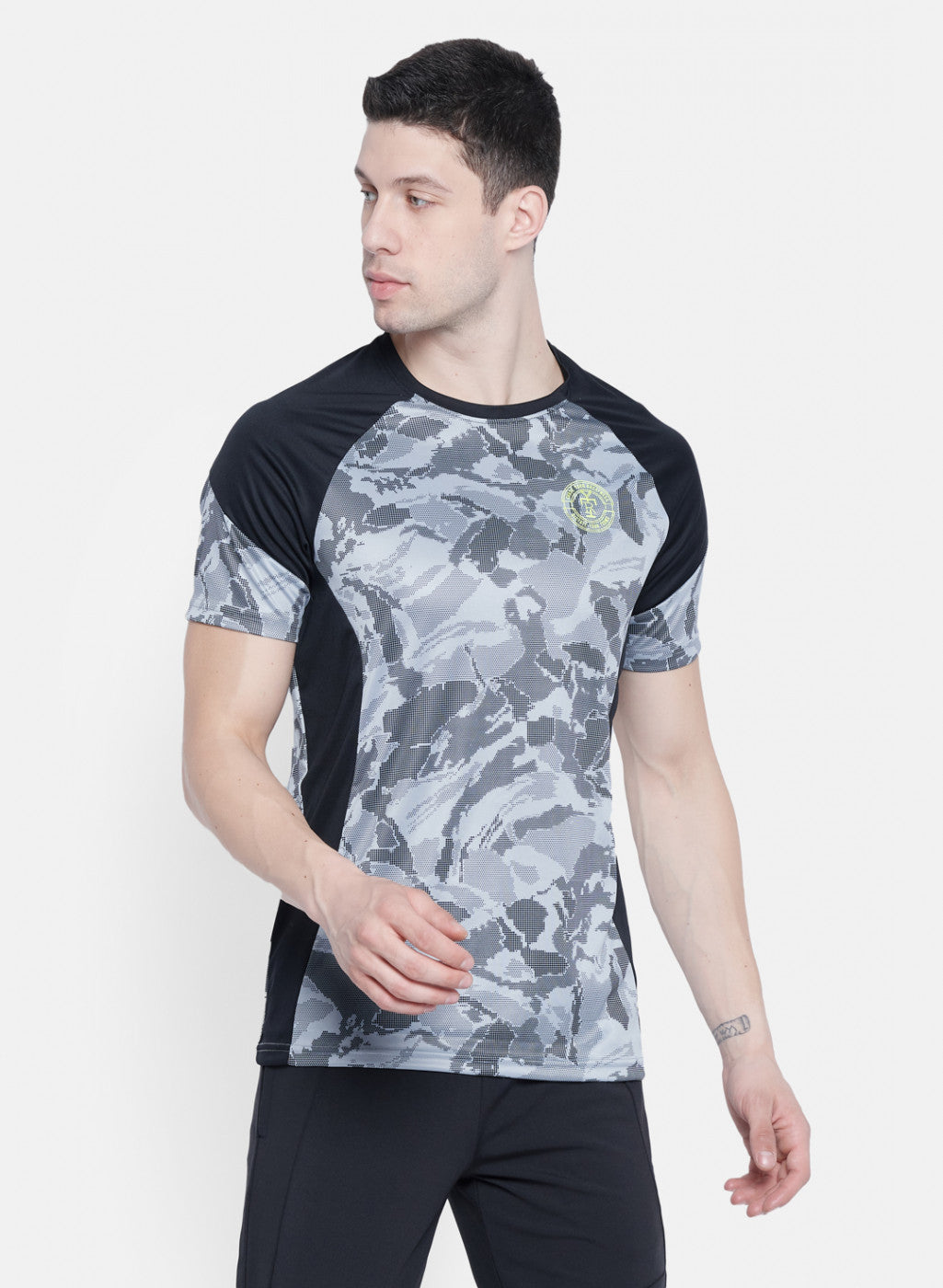 Mens Grey Self Design T-Shirt