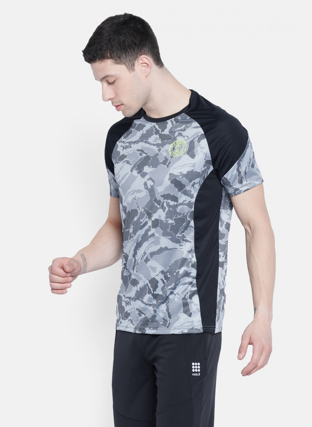 Mens Grey Self Design T-Shirt