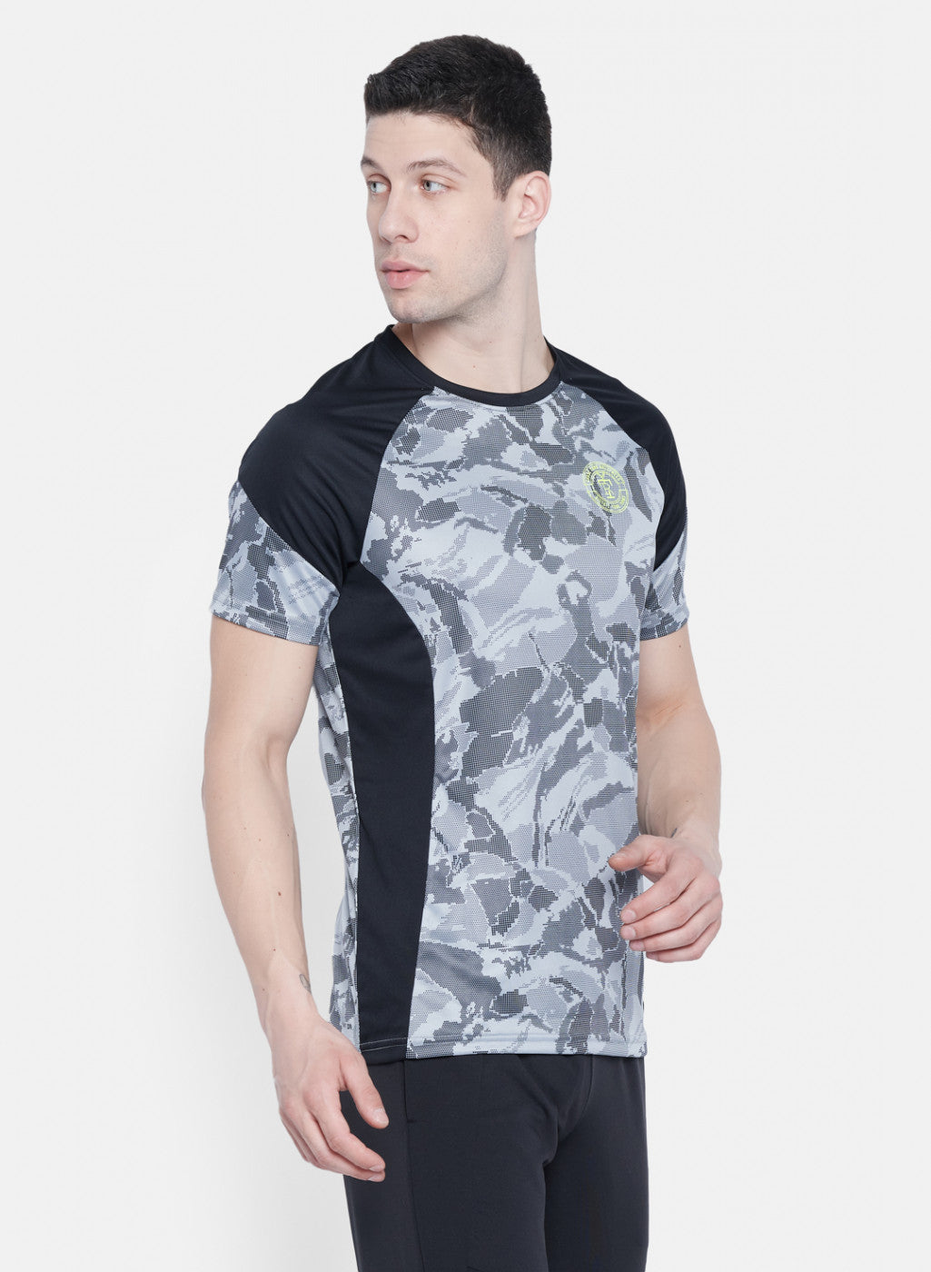 Mens Grey Self Design T-Shirt