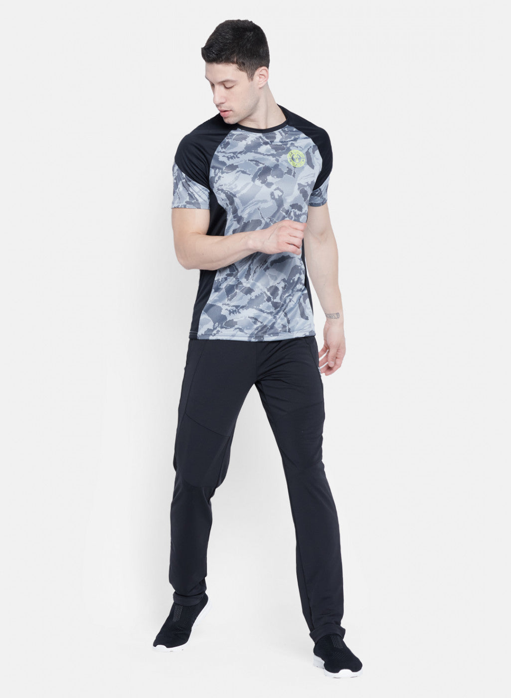 Mens Grey Self Design T-Shirt