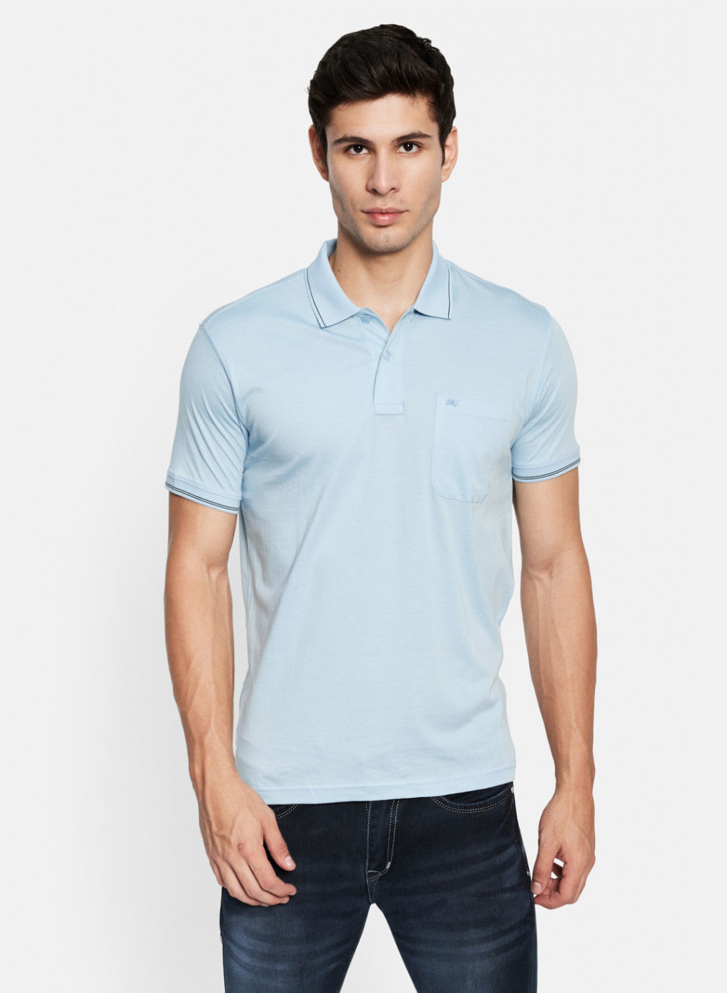 Men Sky Blue Plain T-Shirt