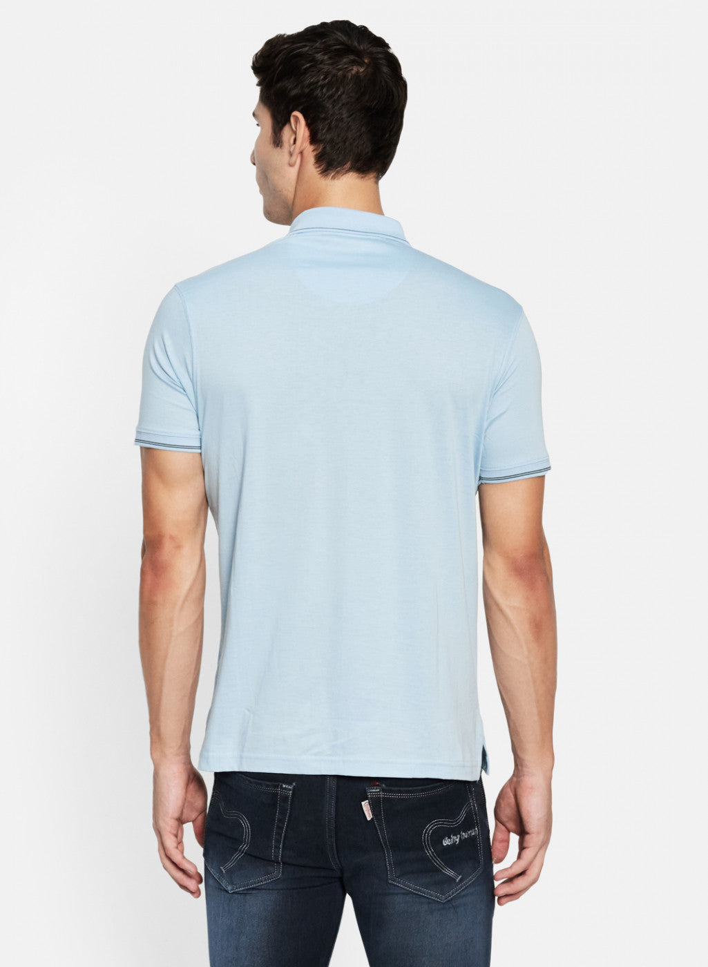 Men Sky Blue Plain T-Shirt