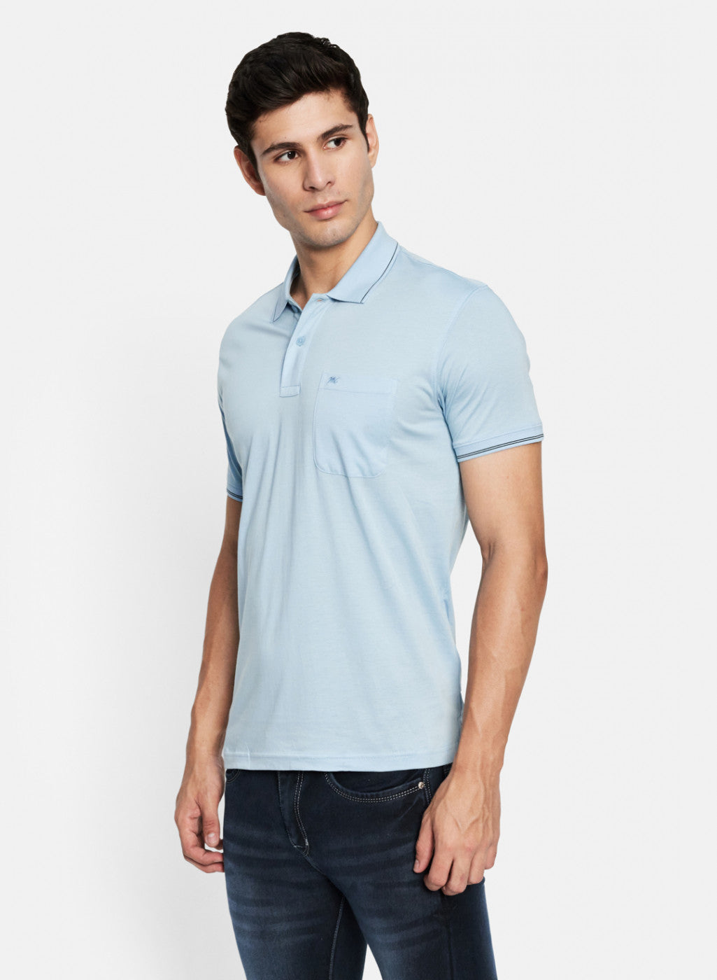 Men Sky Blue Plain T-Shirt