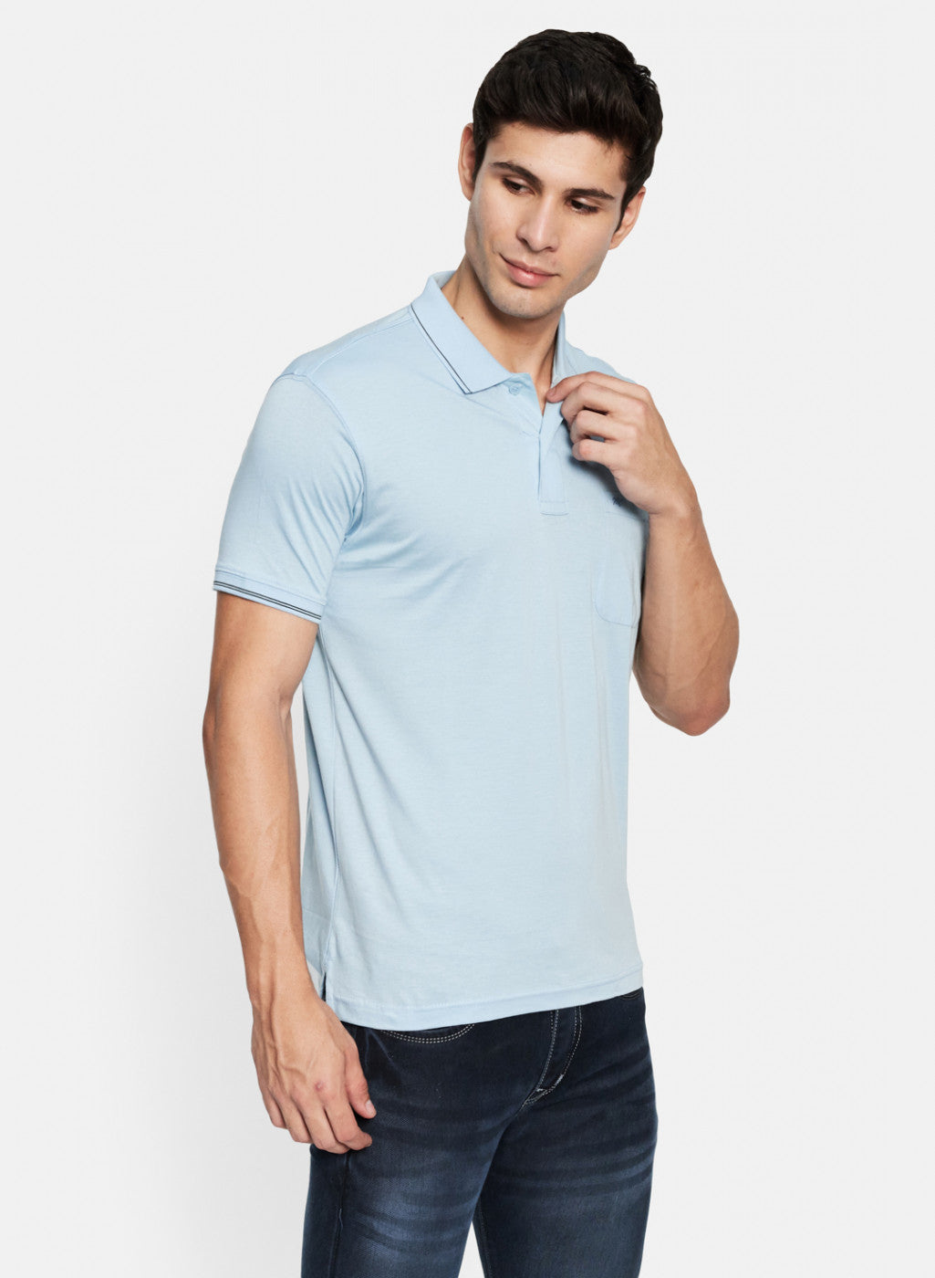 Men Sky Blue Plain T-Shirt