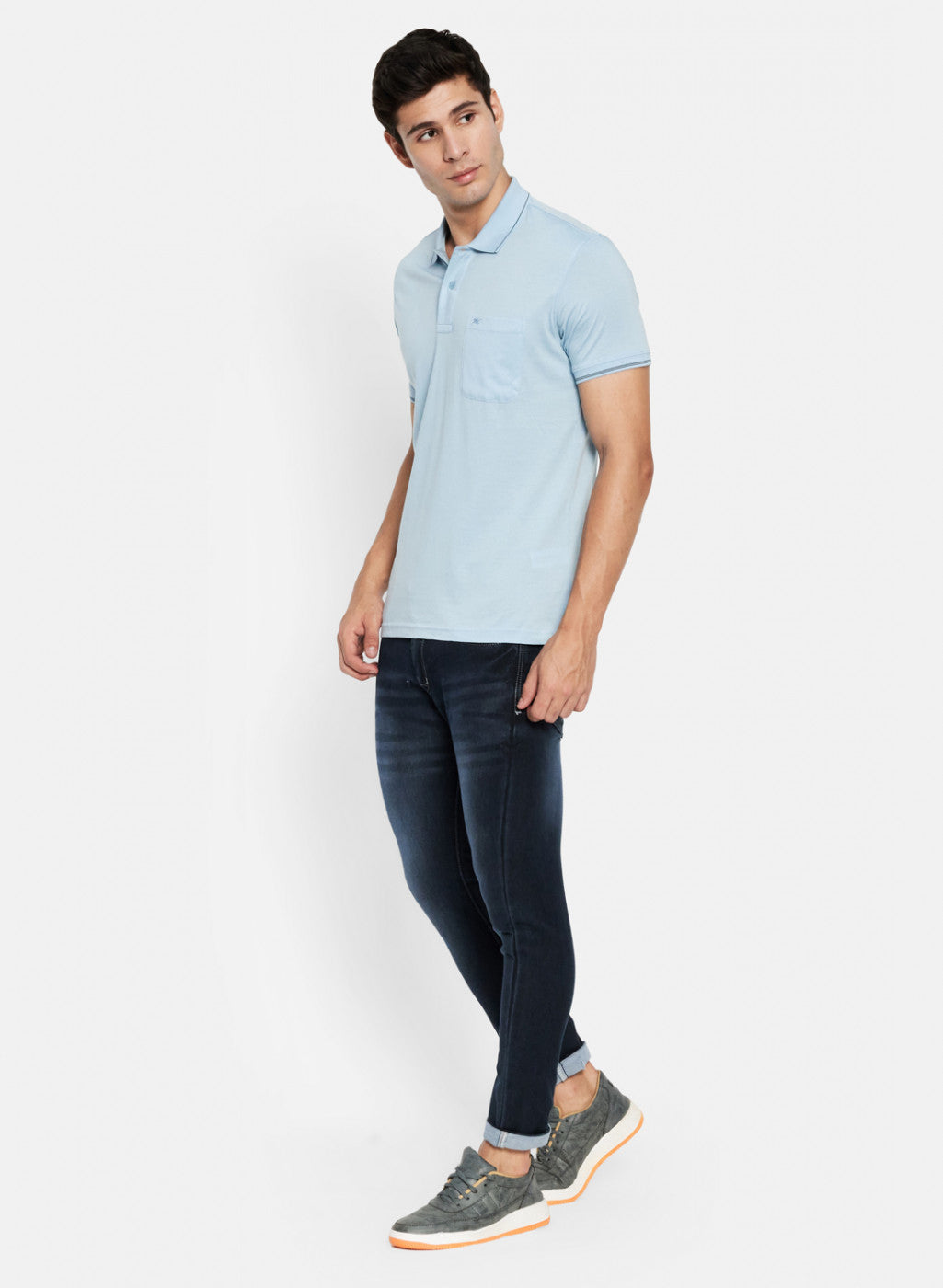 Men Sky Blue Plain T-Shirt