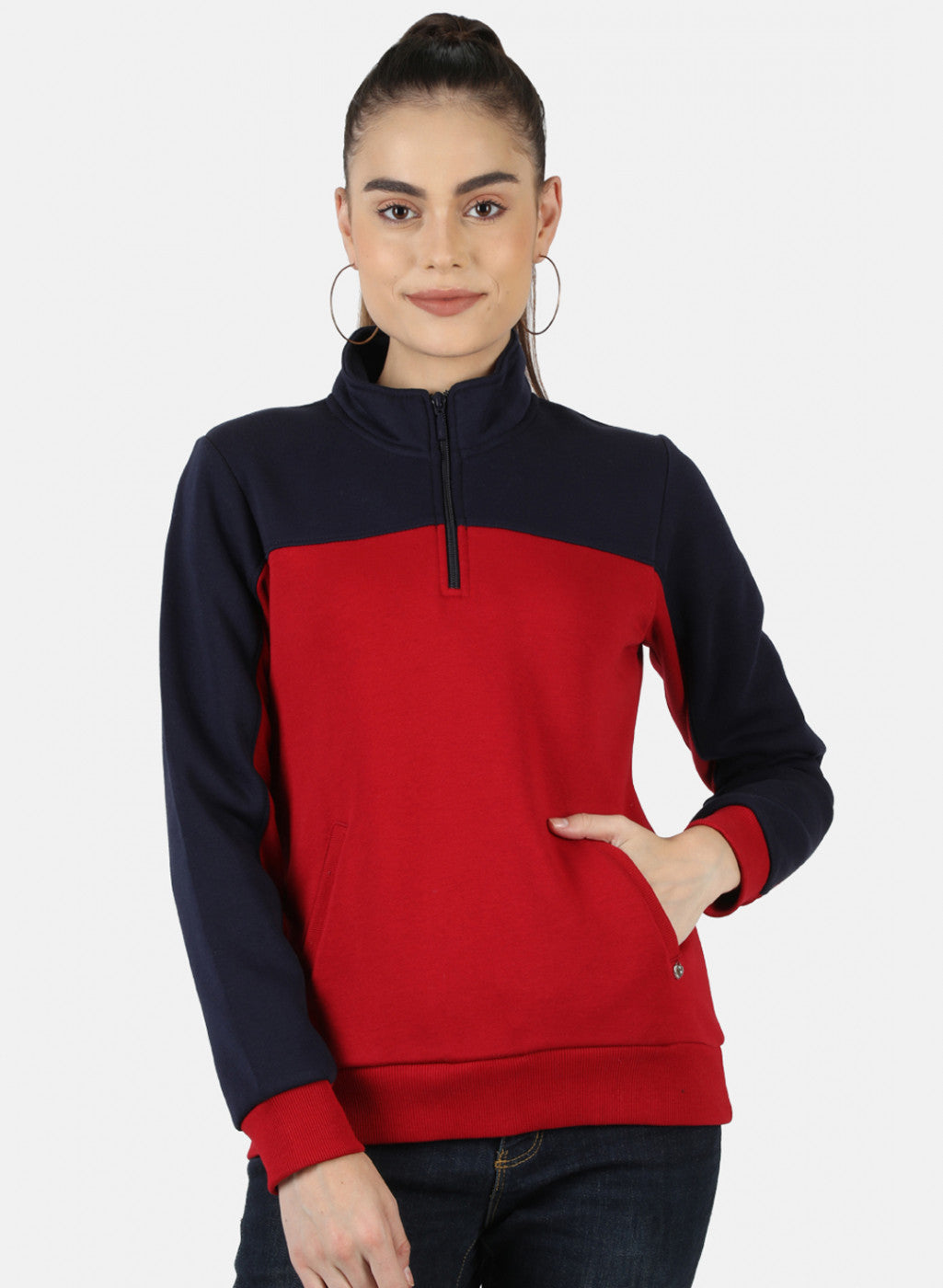 Women Navy Blue Solid Sweatshirt