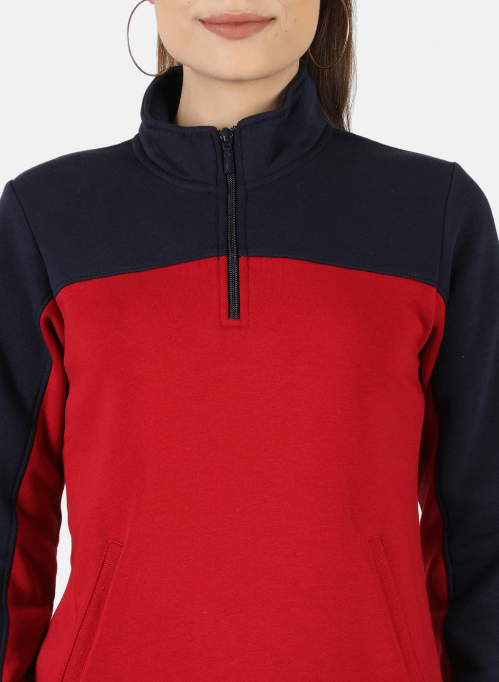 Women Navy Blue Solid Sweatshirt