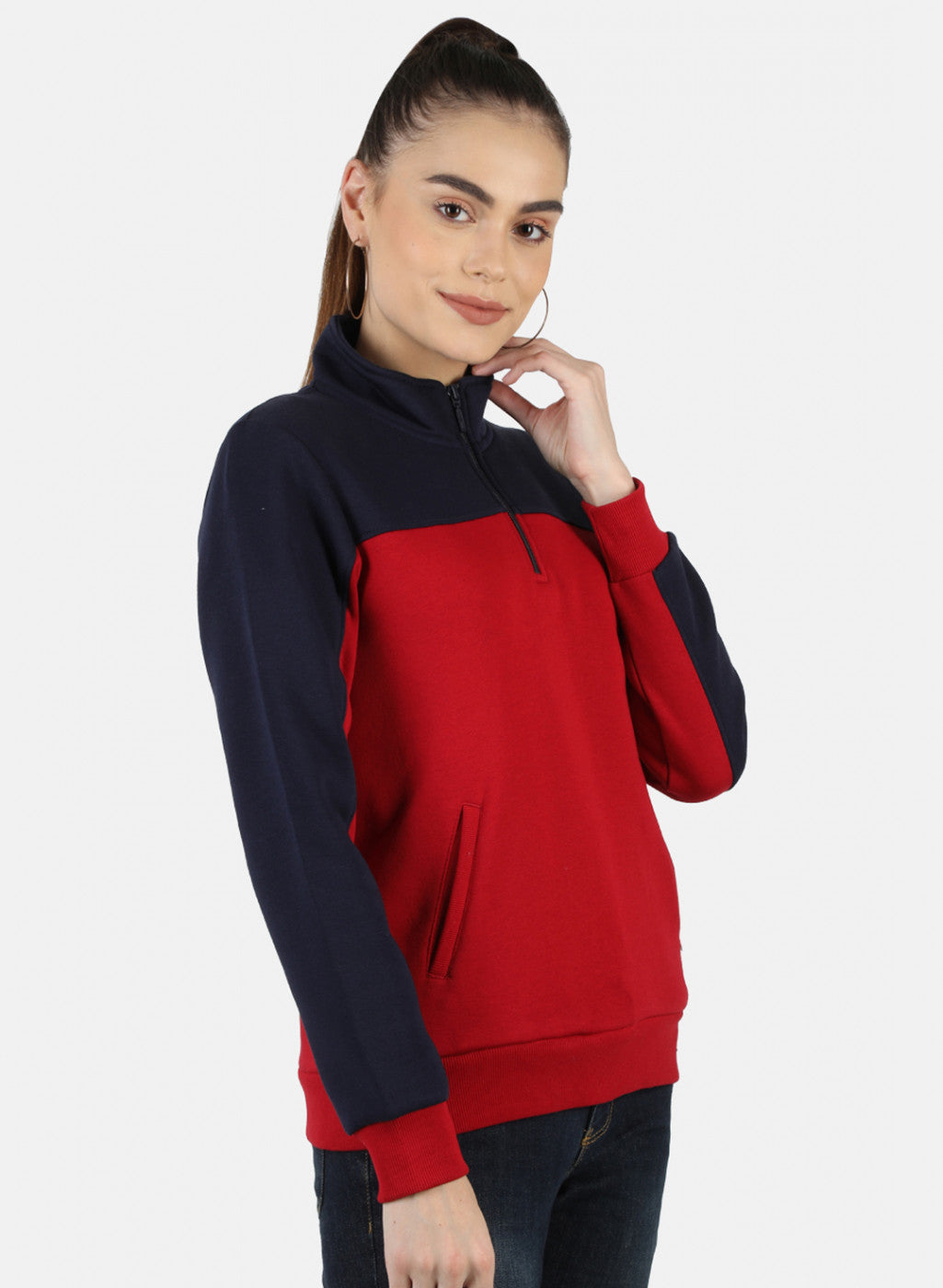 Women Navy Blue Solid Sweatshirt