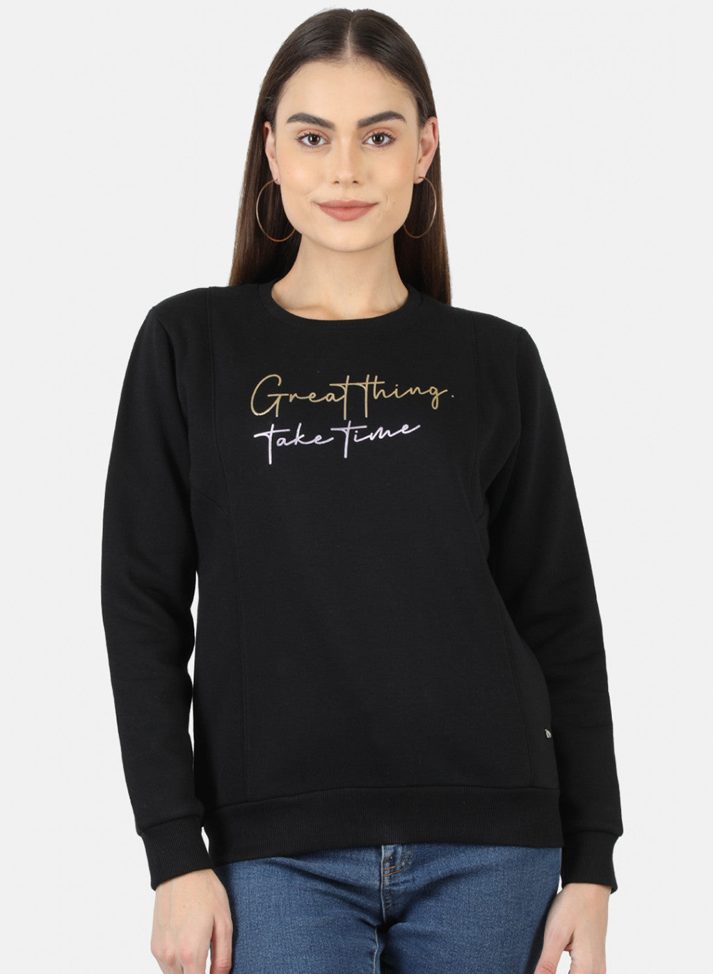 Women Black Printed Sweatshirt