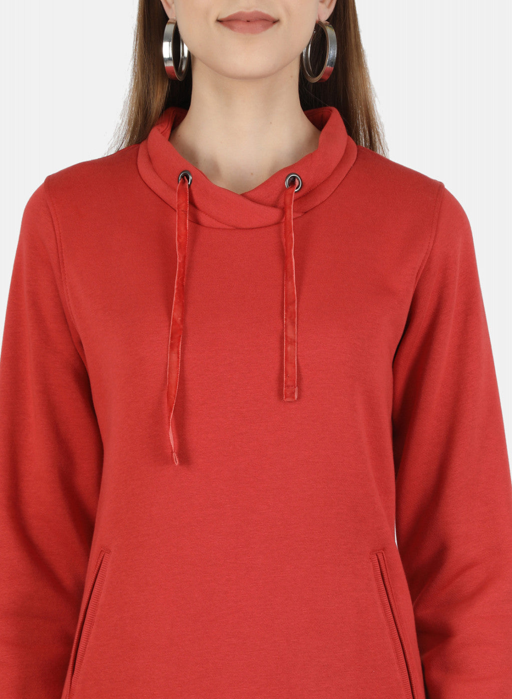 Women Orange Solid Sweatshirt