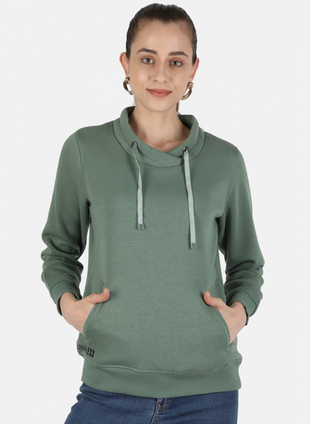 Women Green Solid Sweatshirt