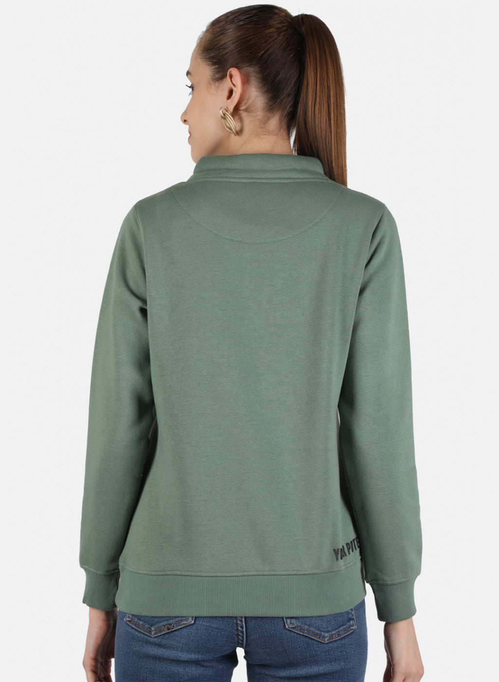 Women Green Solid Sweatshirt