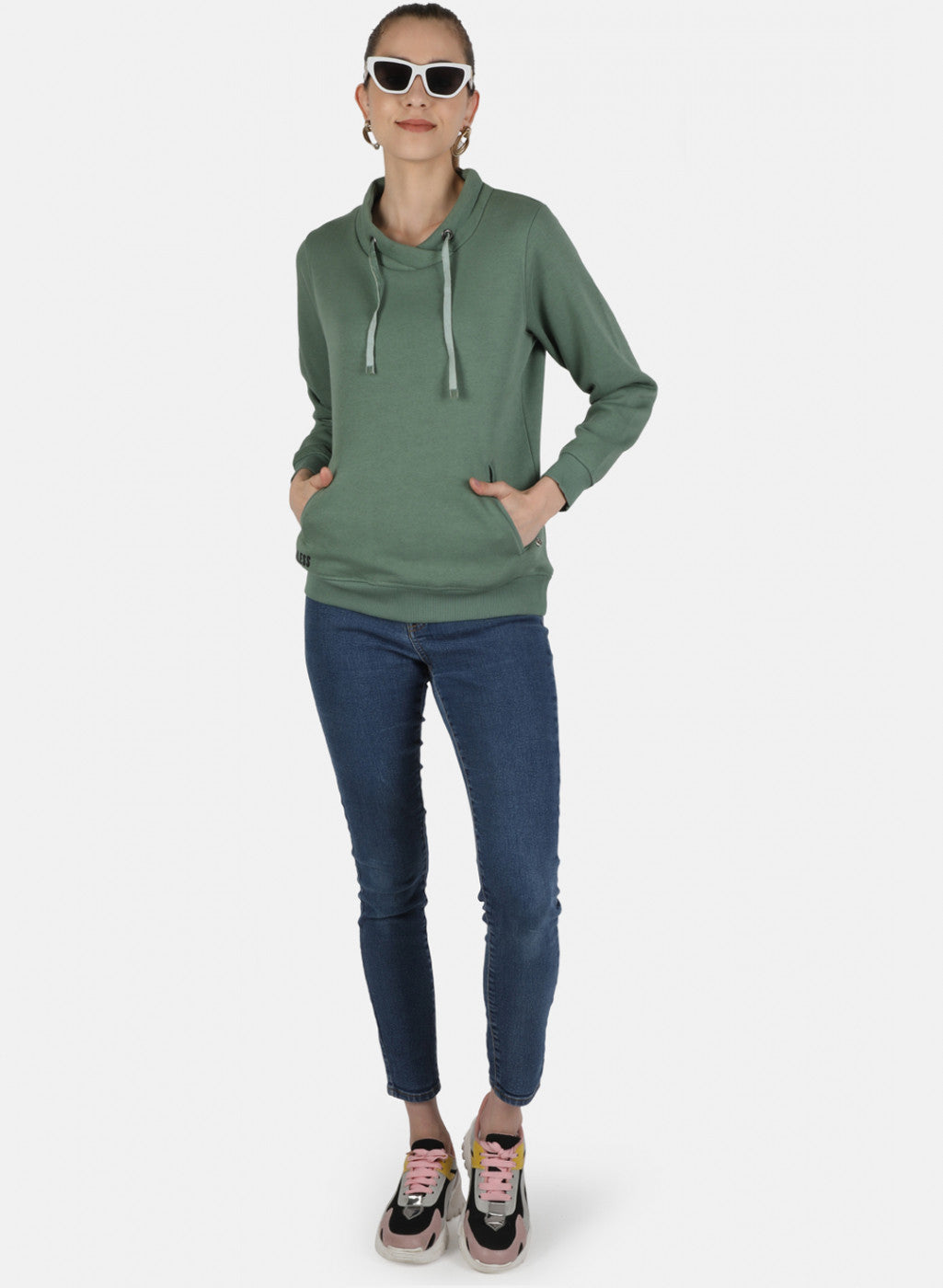 Women Green Solid Sweatshirt