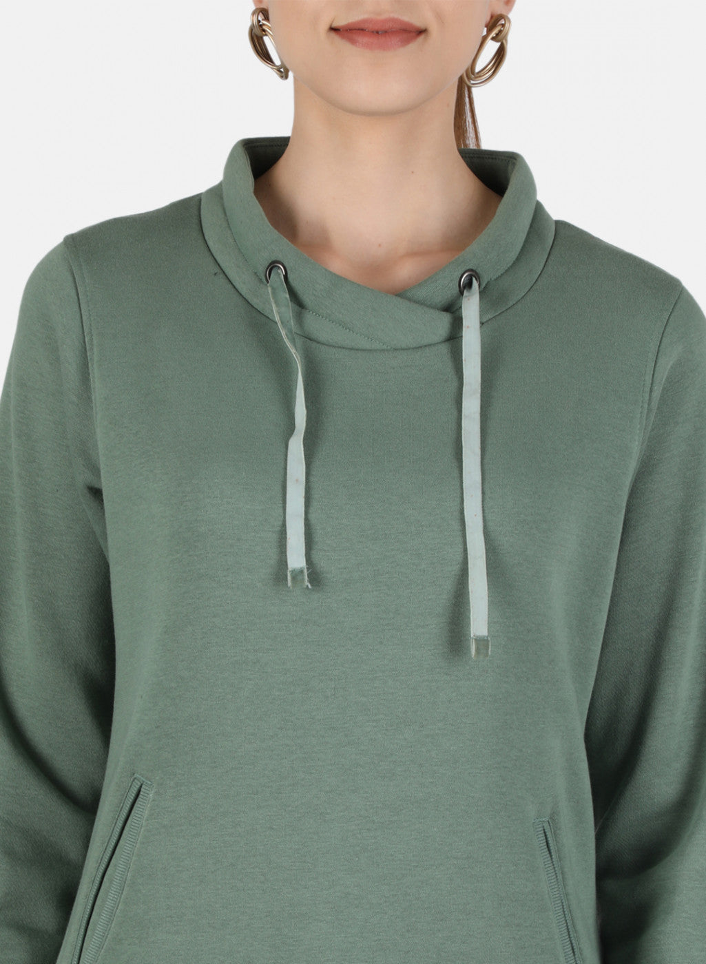 Women Green Solid Sweatshirt