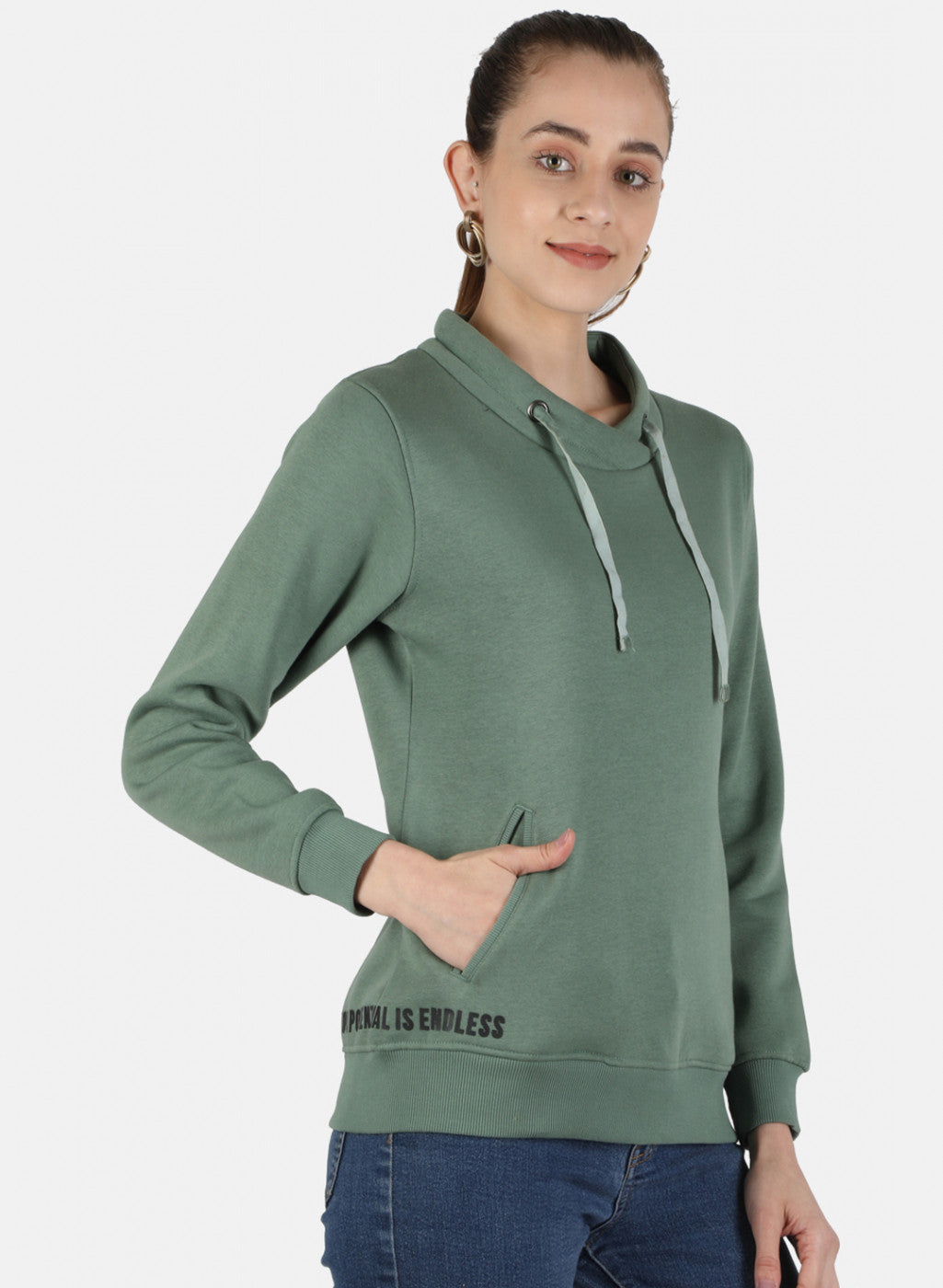 Women Green Solid Sweatshirt