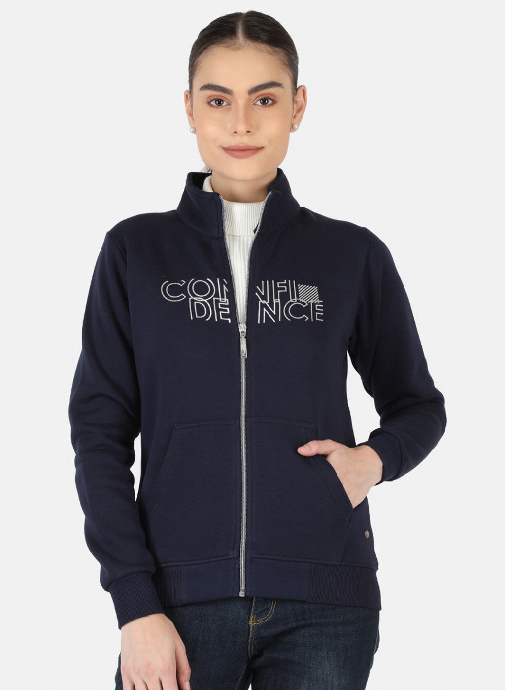 Women Navy Blue Printed Sweatshirt