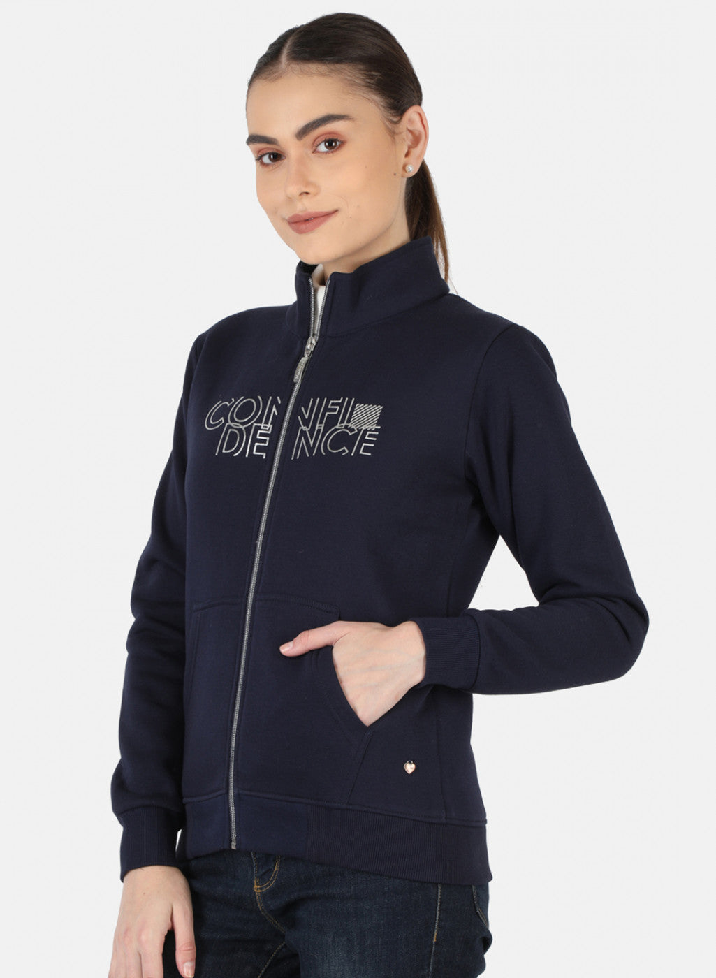 Women Navy Blue Printed Sweatshirt