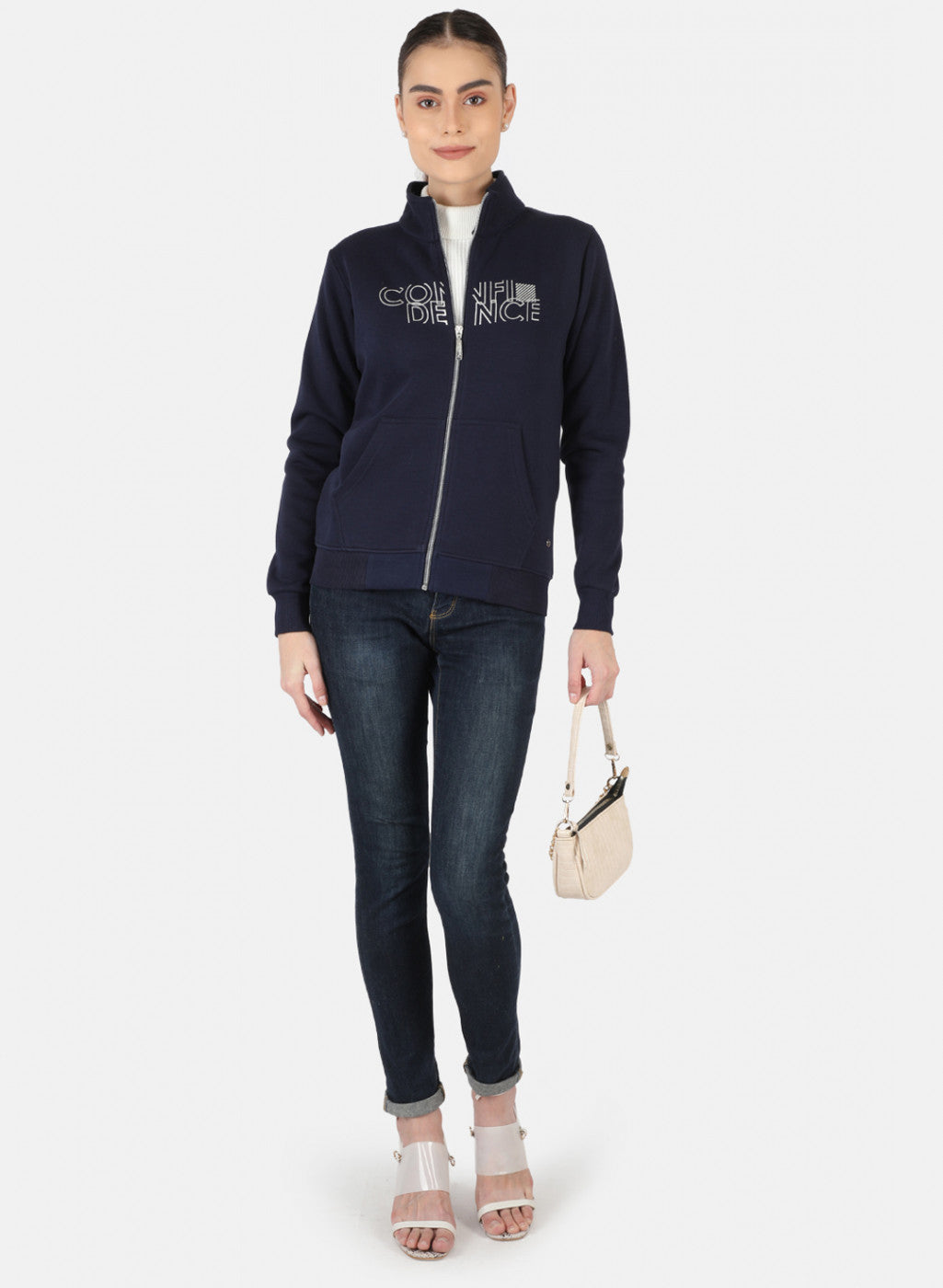 Women Navy Blue Printed Sweatshirt