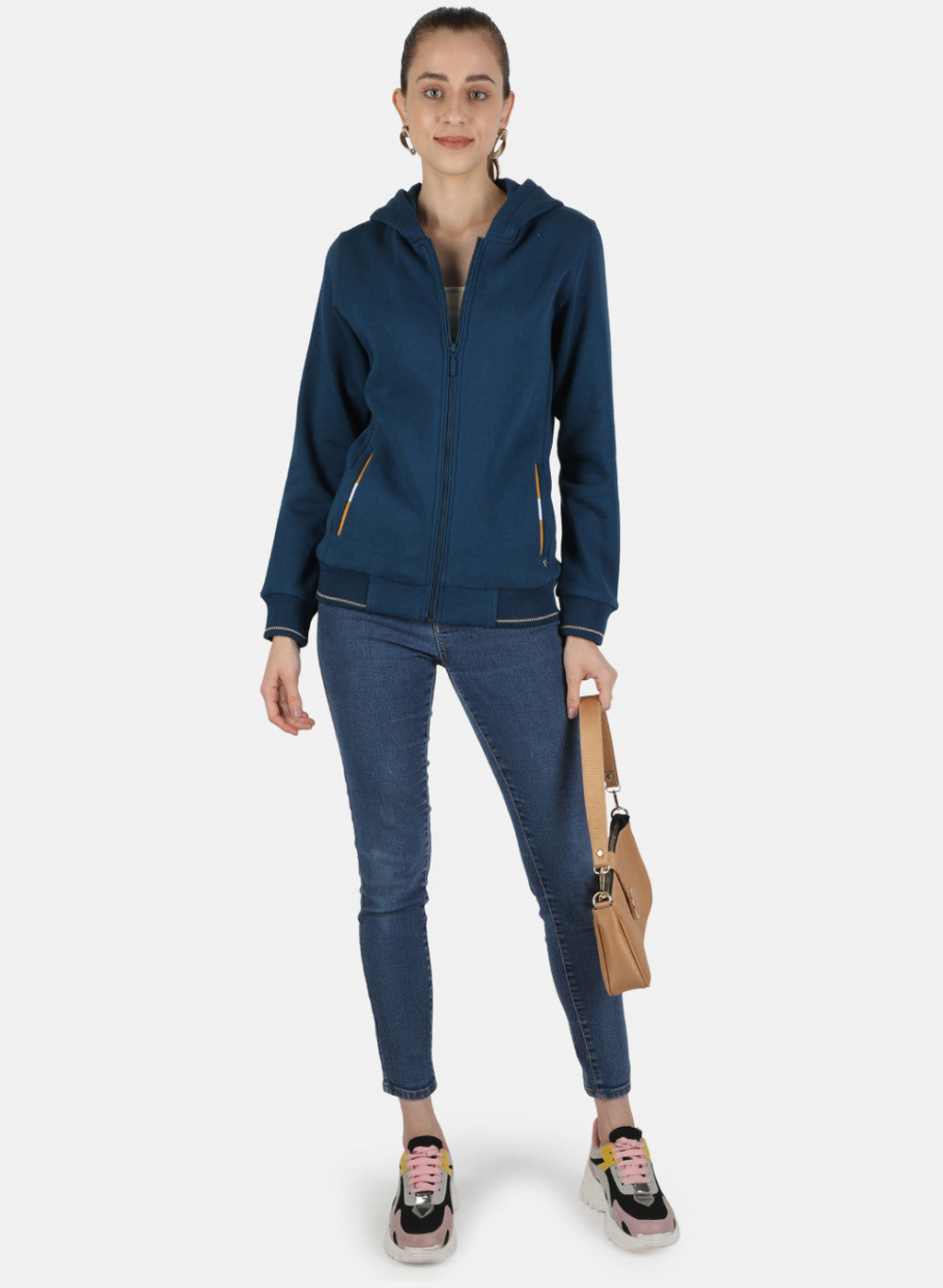 Women Blue Solid Sweatshirt