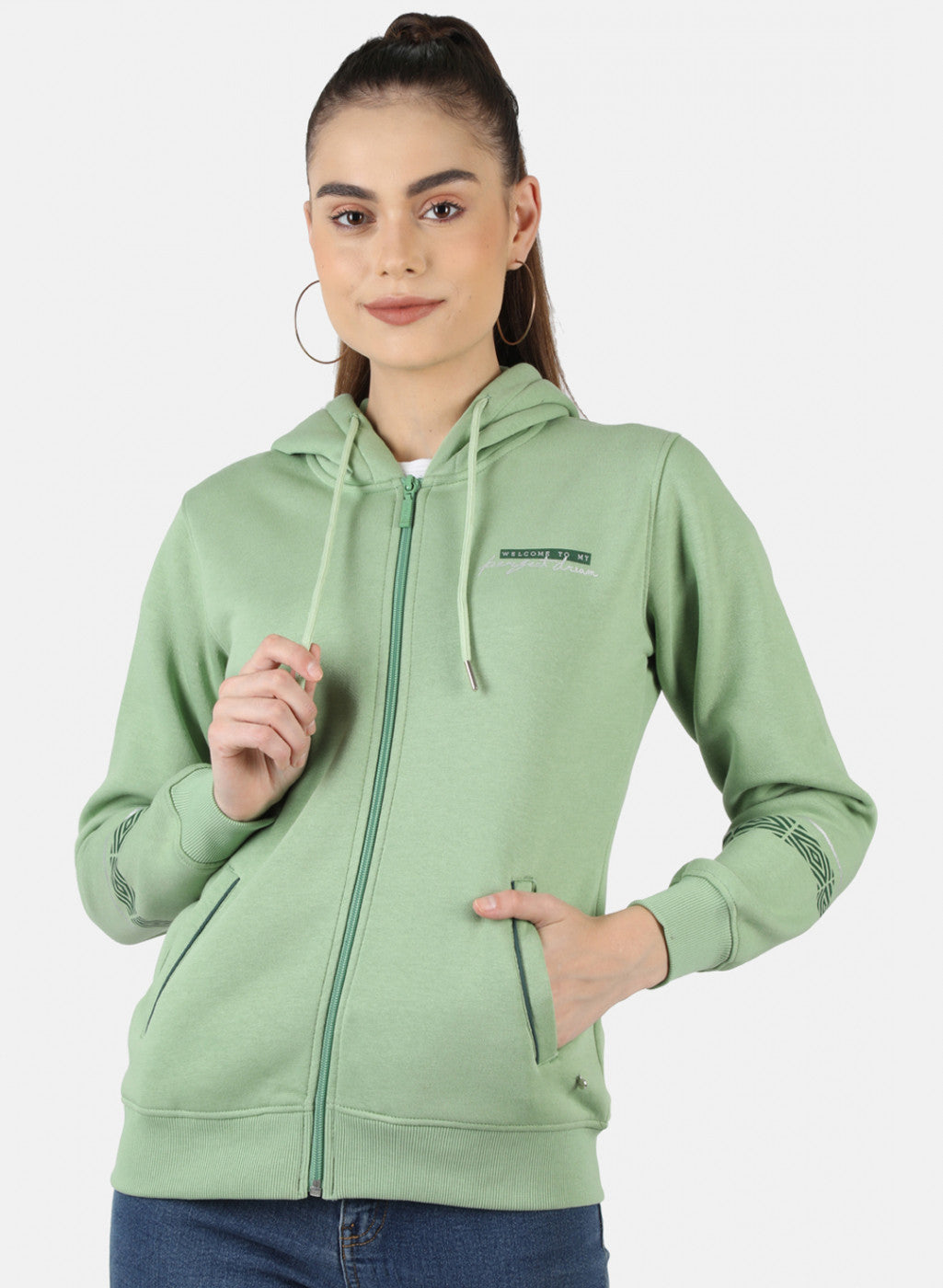 Women Green Solid Sweatshirt