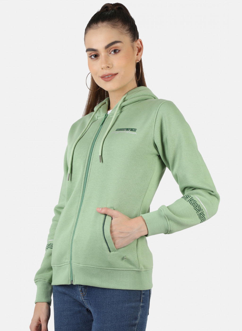 Women Green Solid Sweatshirt