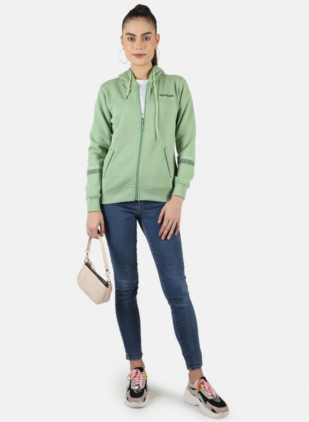 Women Green Solid Sweatshirt