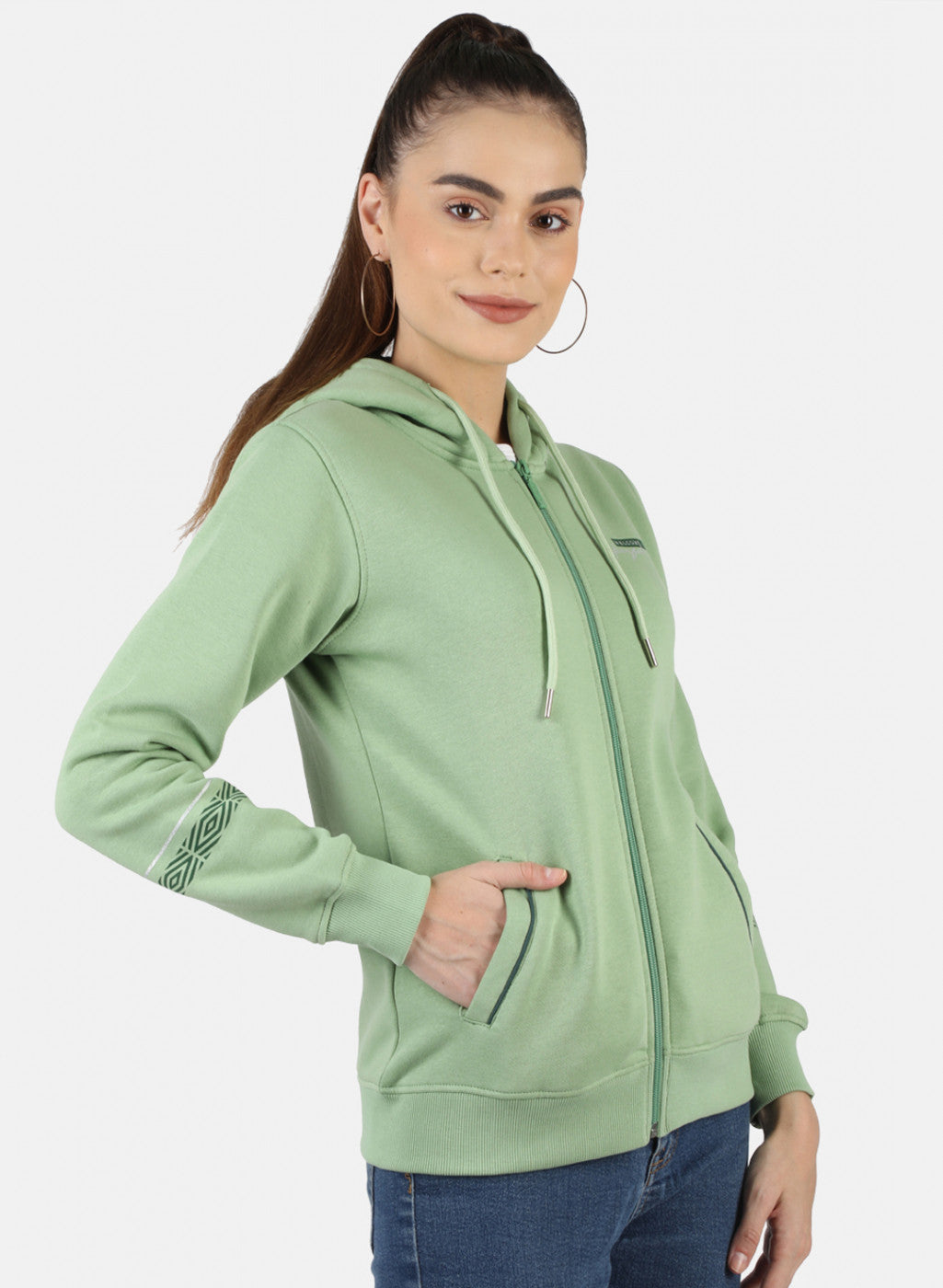 Women Green Solid Sweatshirt