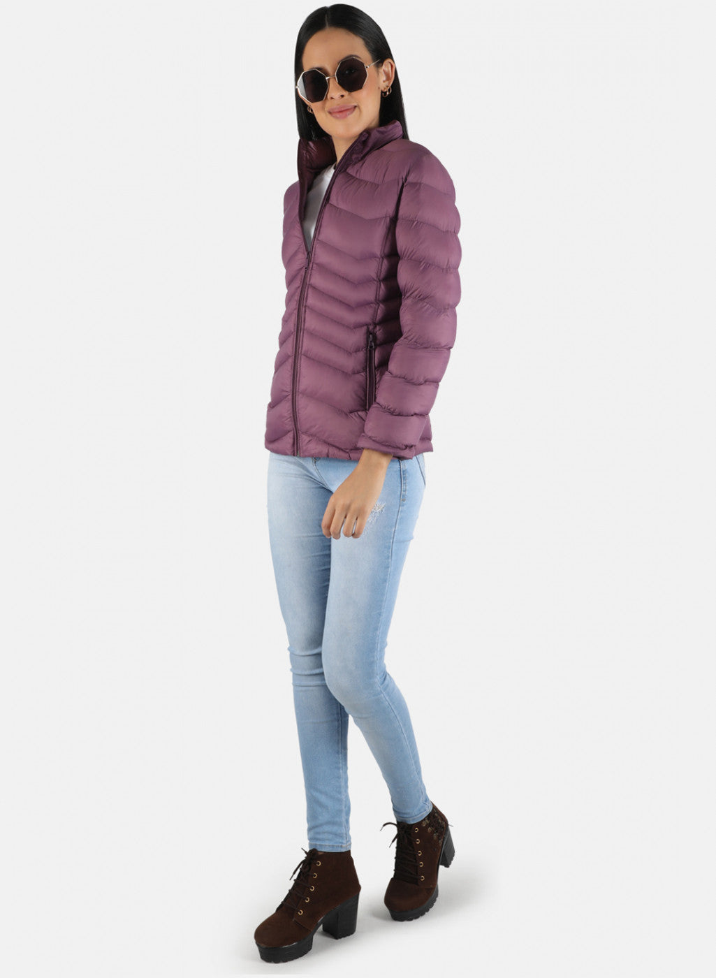 Women Purple Solid Jacket