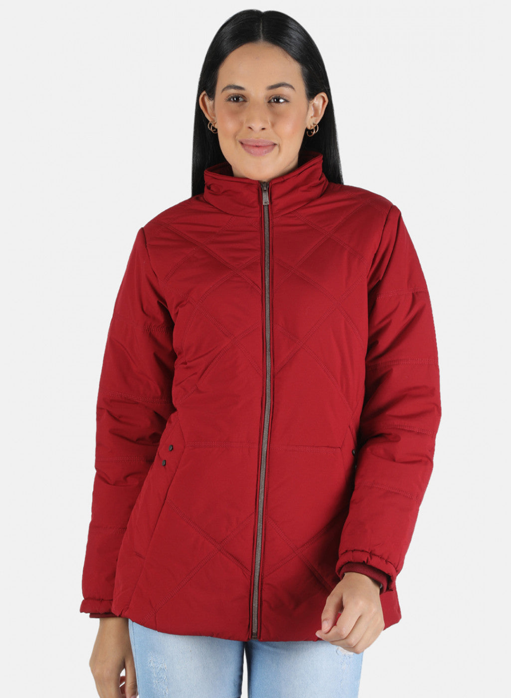 Women Maroon Solid Jacket