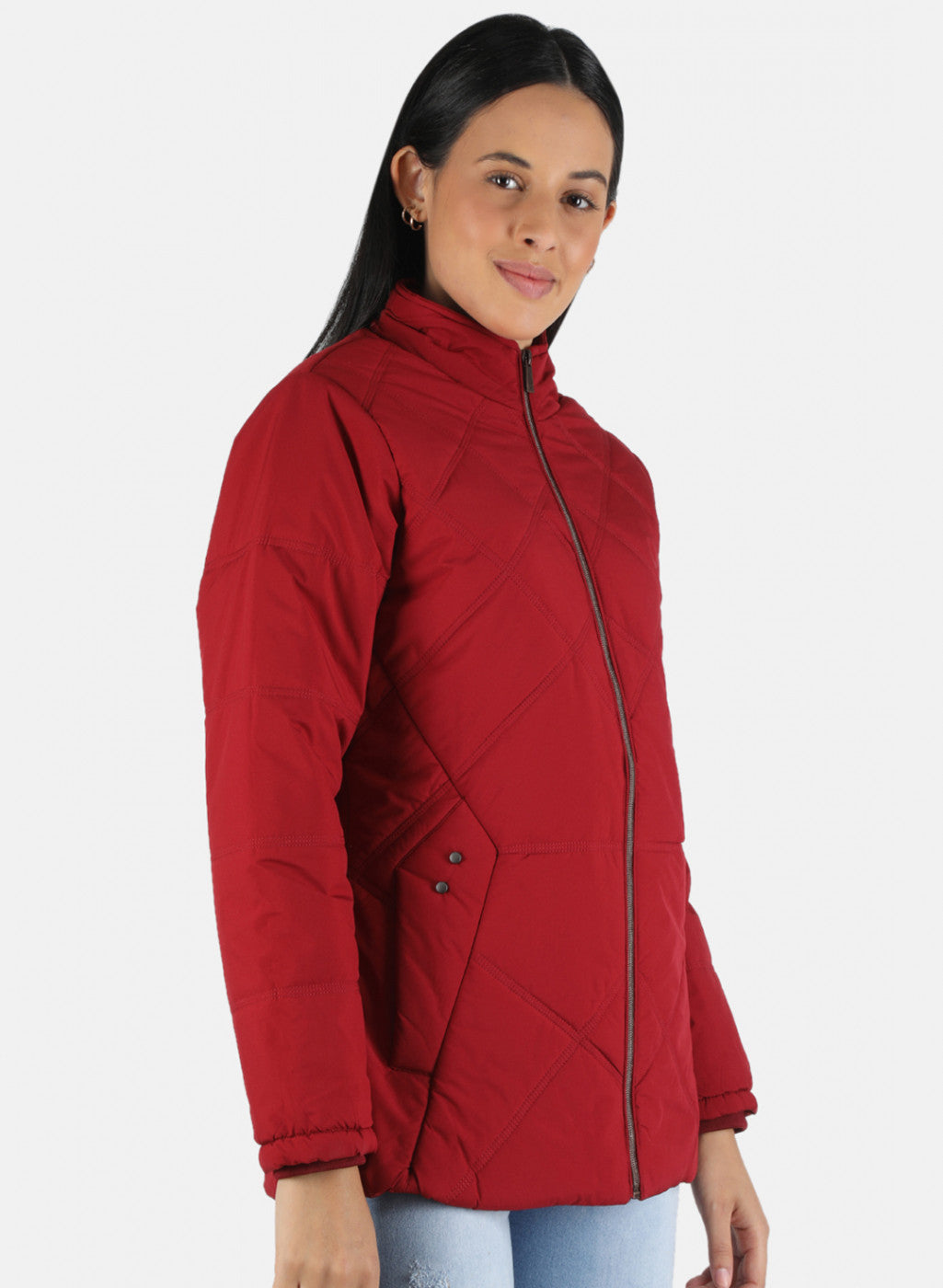 Women Maroon Solid Jacket