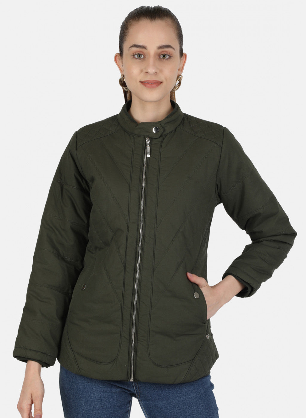 Women Olive Solid Jacket