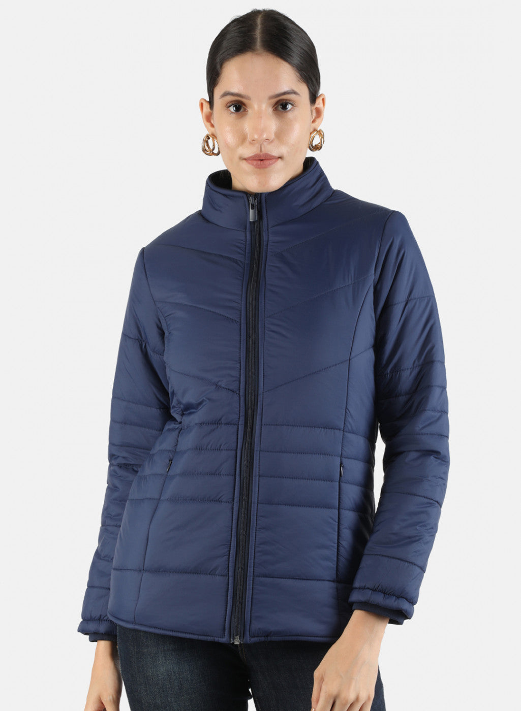 Women Navy Blue Solid Jacket