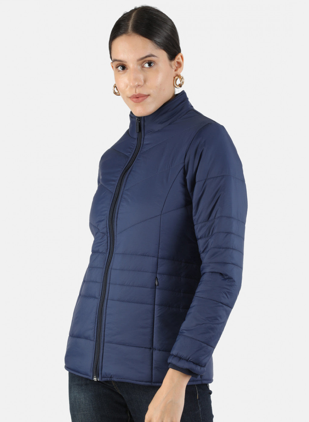 Women Navy Blue Solid Jacket