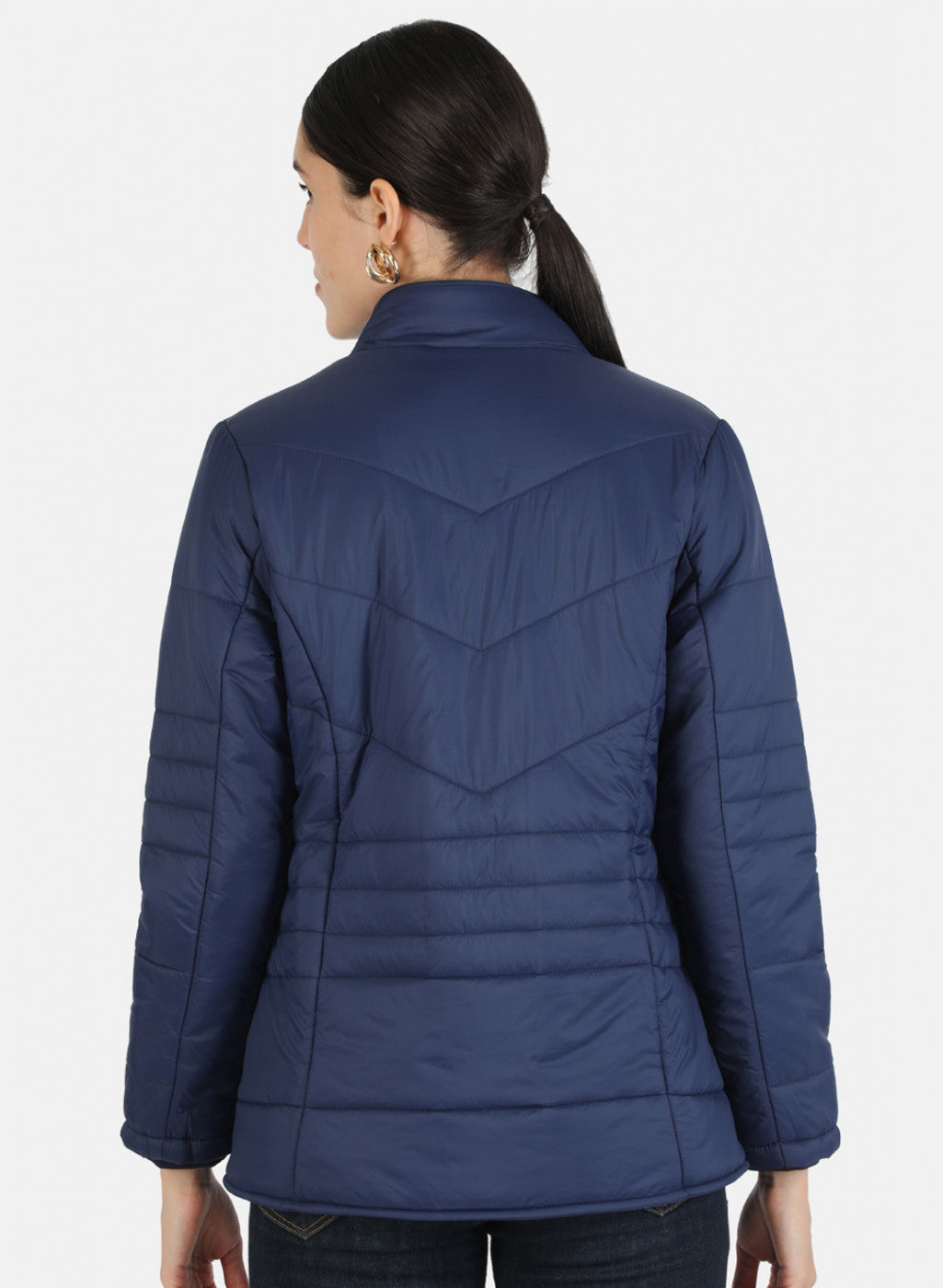 Women Navy Blue Solid Jacket