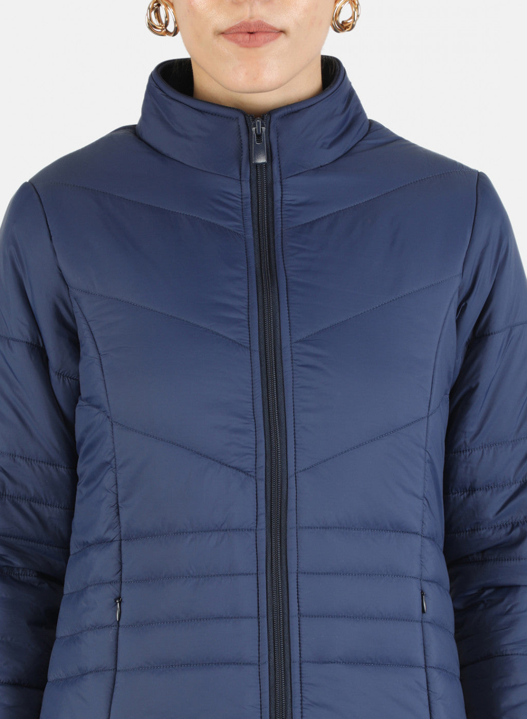 Women Navy Blue Solid Jacket