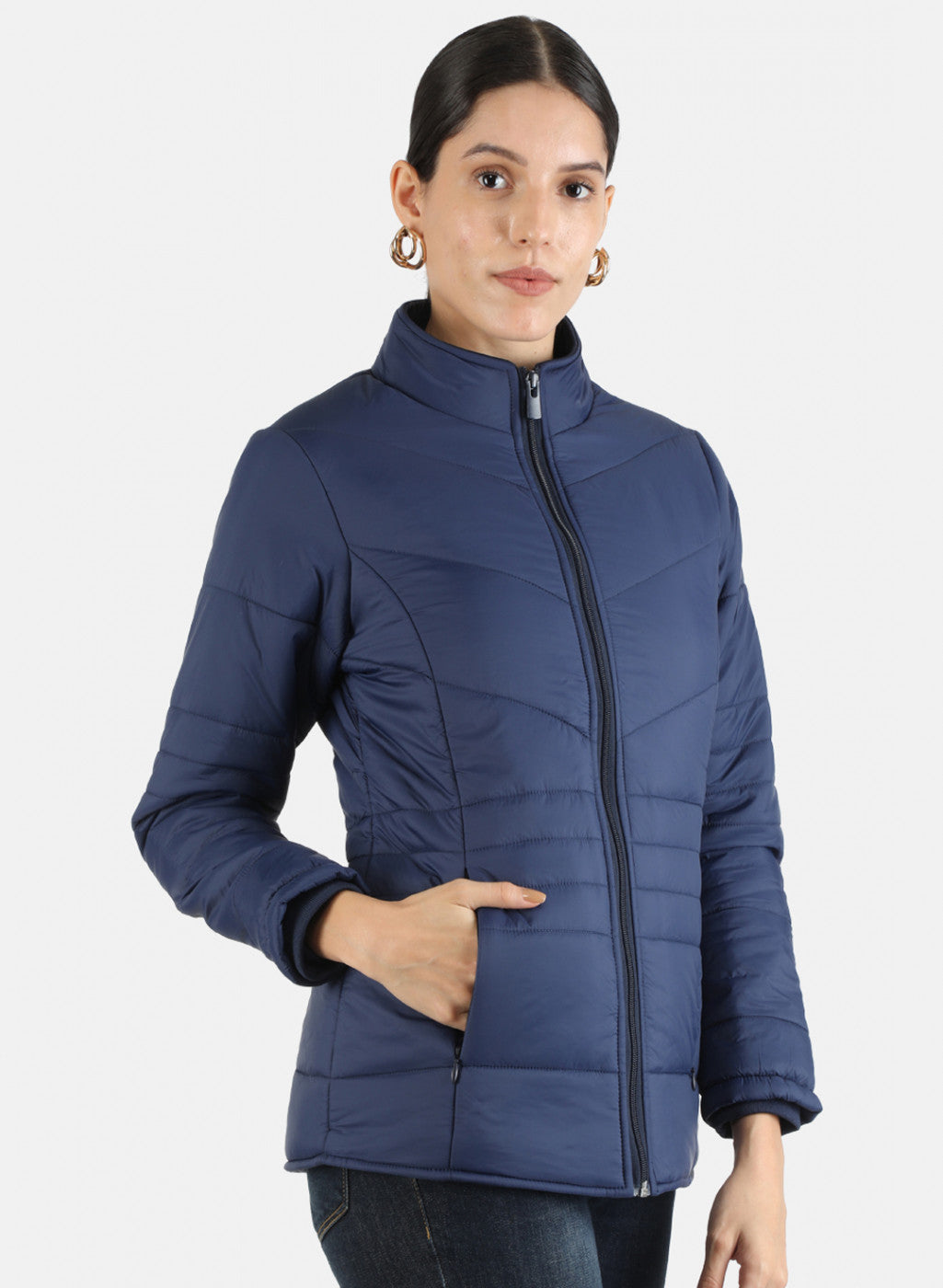 Women Navy Blue Solid Jacket