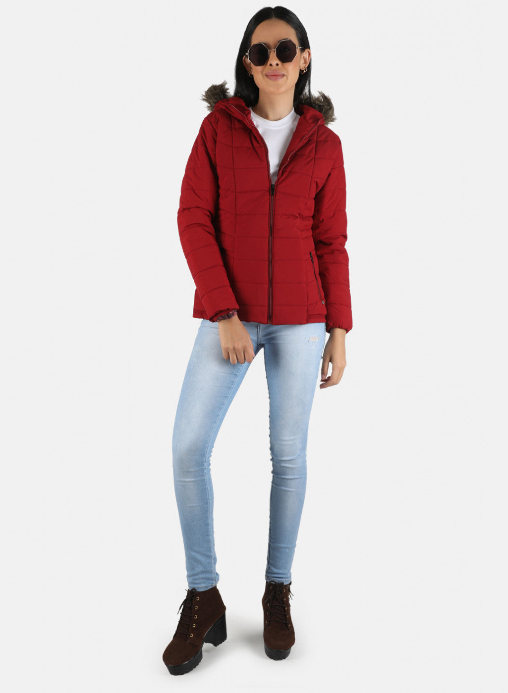 Women Maroon Solid Jacket