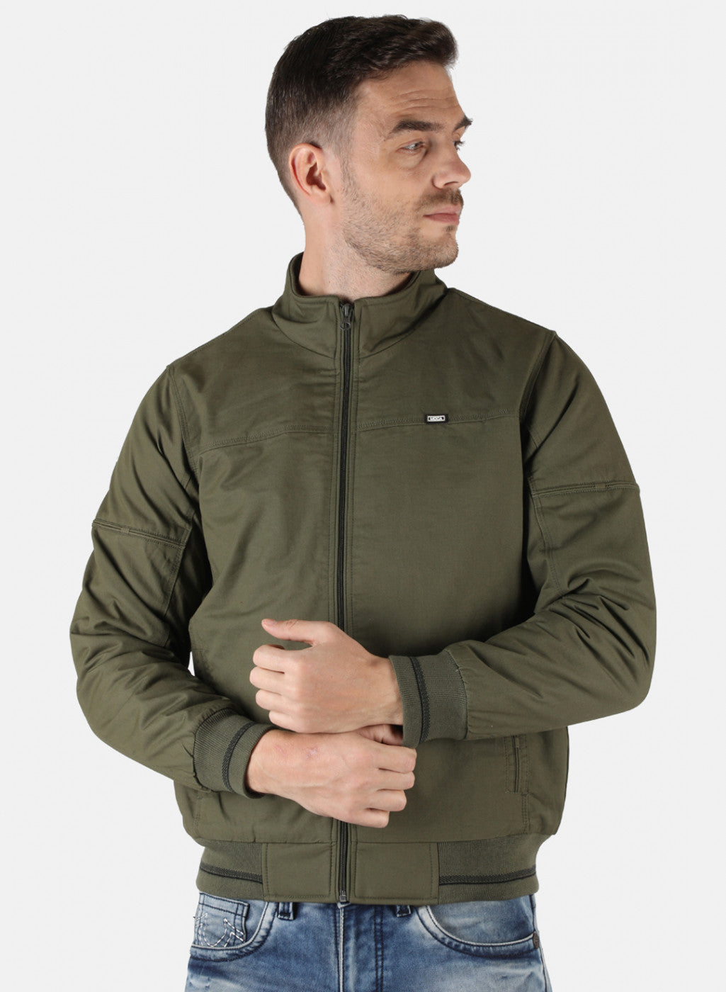 Men Olive Solid Jacket