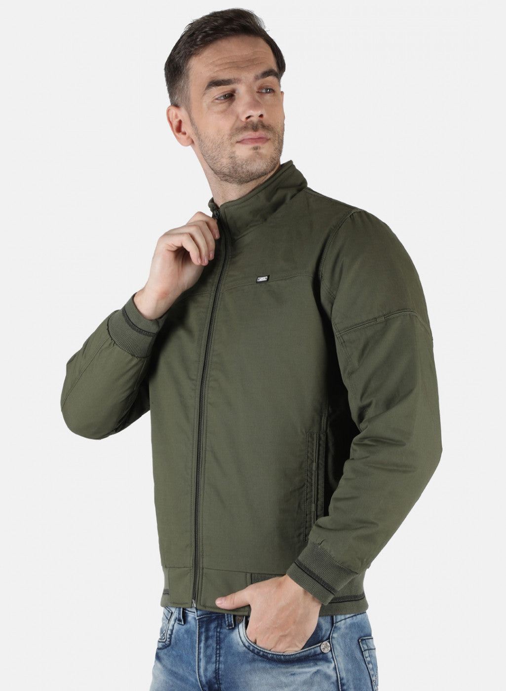 Men Olive Solid Jacket