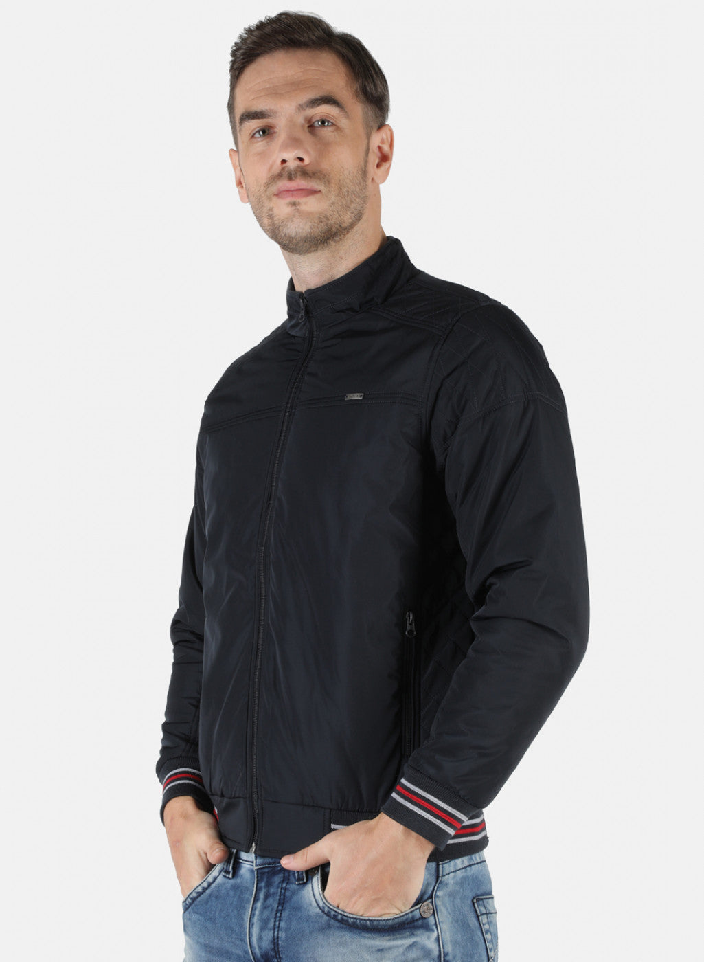 Men NAvy Blue Solid Jacket