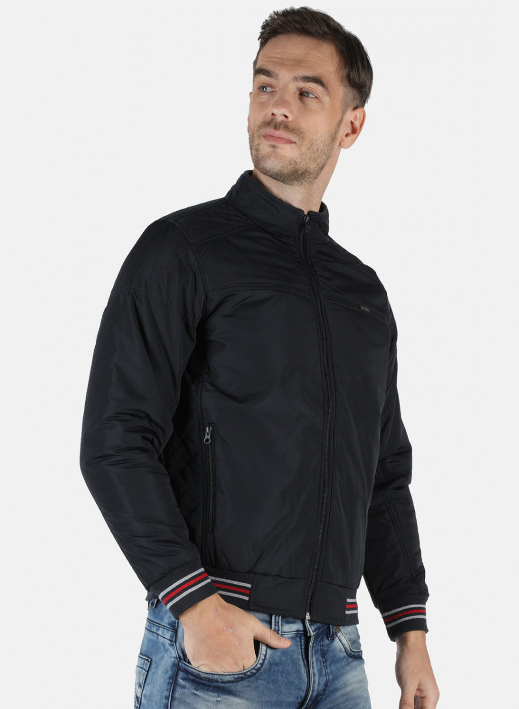 Men NAvy Blue Solid Jacket