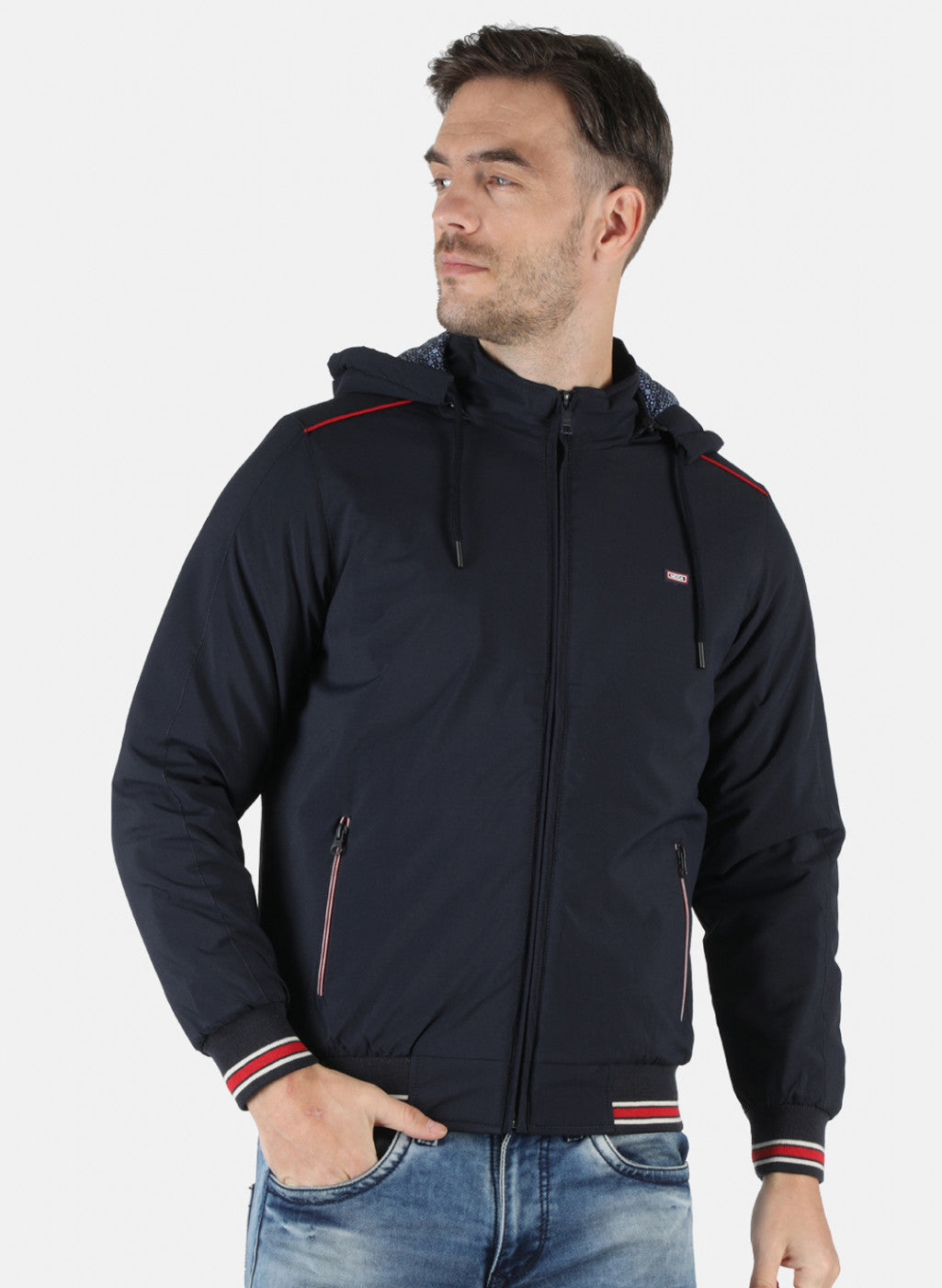 Men NAvy Blue Solid Jacket