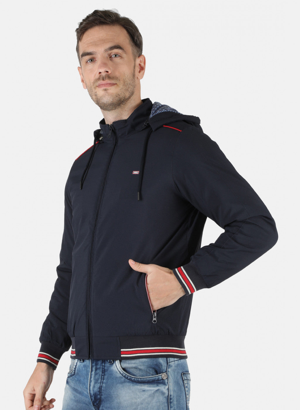 Men NAvy Blue Solid Jacket