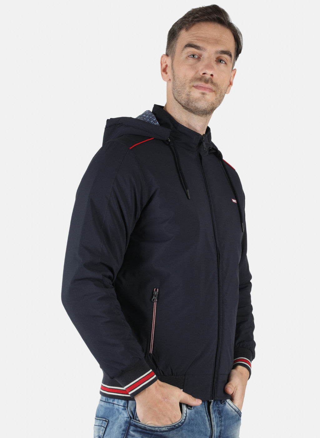 Men NAvy Blue Solid Jacket