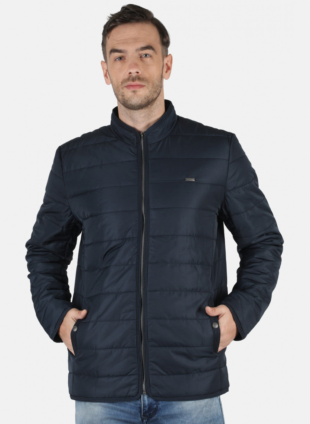 Men NAvy Blue Solid Jacket