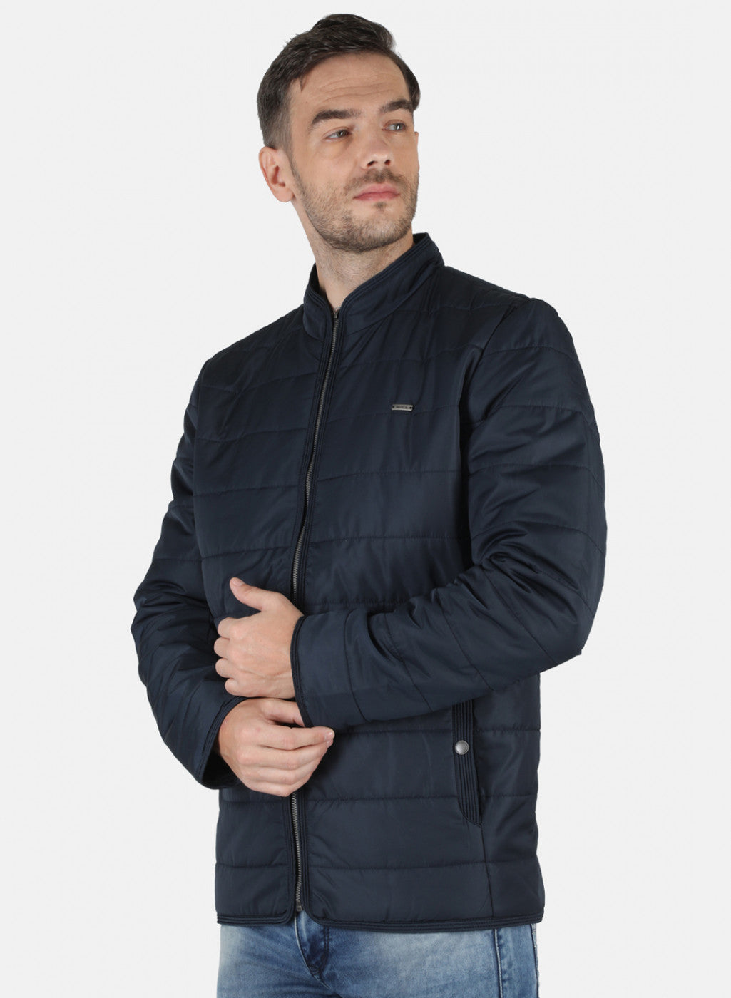 Men NAvy Blue Solid Jacket