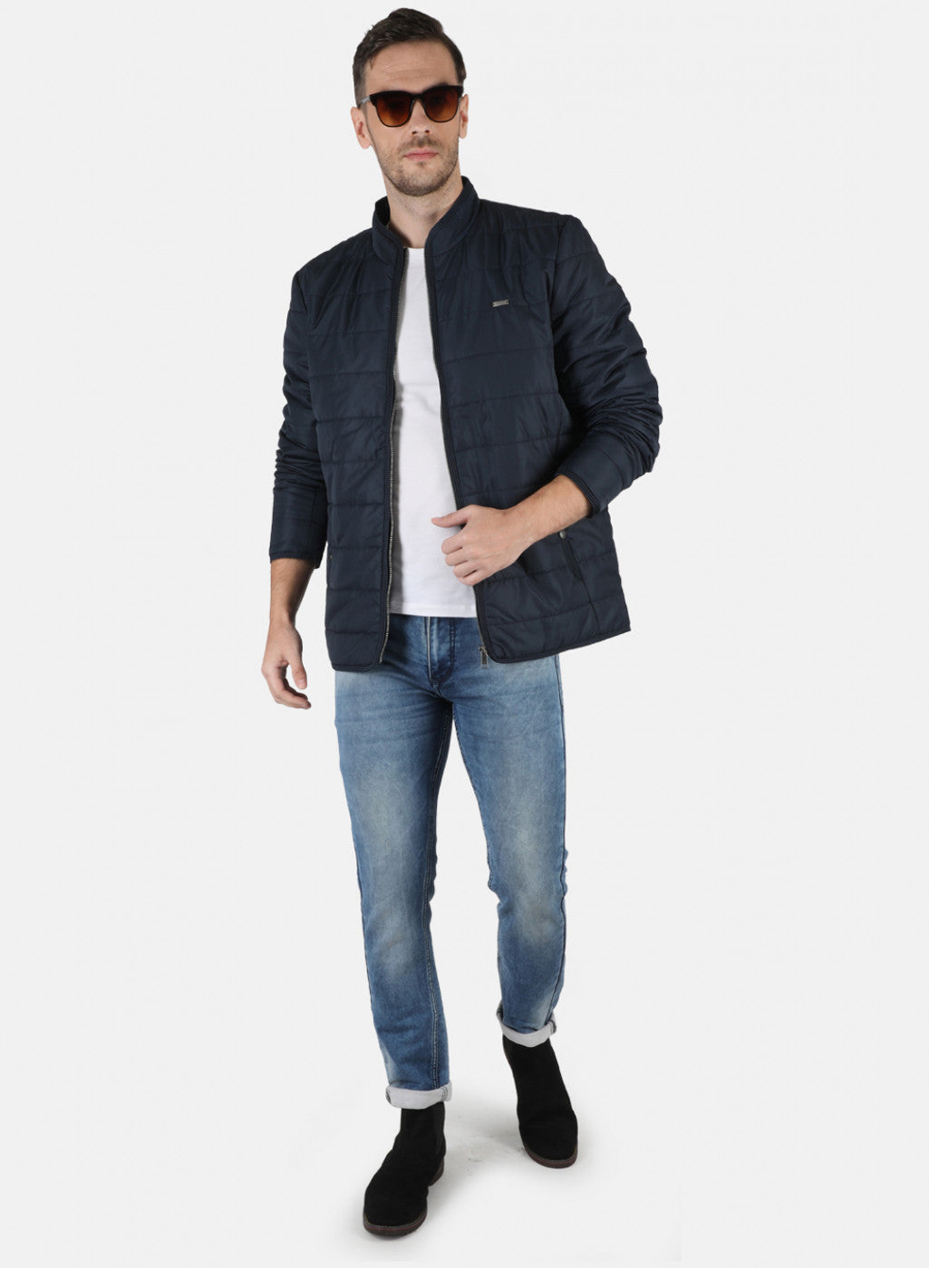 Men NAvy Blue Solid Jacket